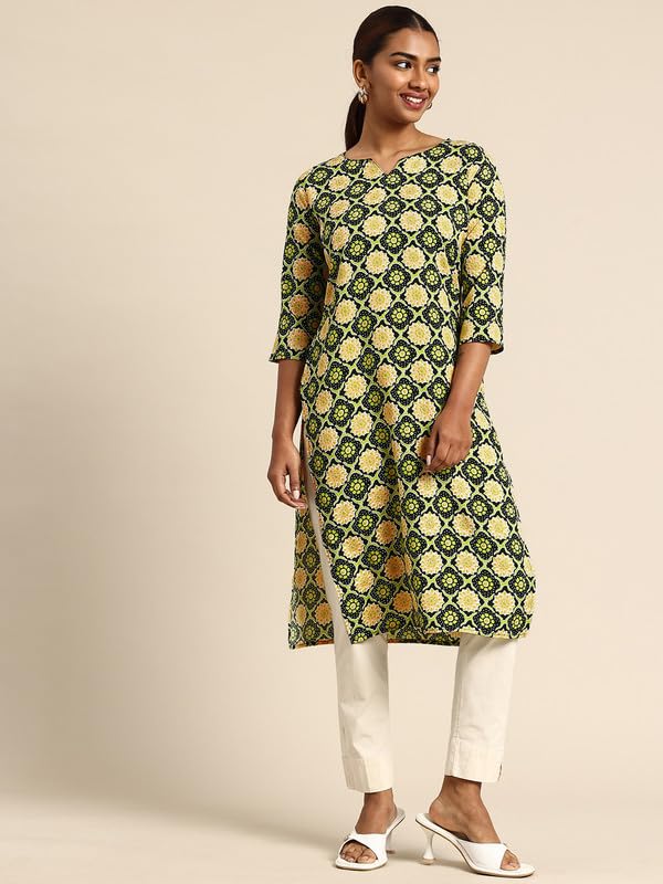 Image of JAKHANA Women's Crepe Printed Casual Straight Calf Length Round Nick Kurta Pack of 4