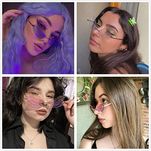 LASPOR Dragonfly Rimless Sunglasses for Women Vintage Gold Metal Frameless Butterfly Glasses UV400 Protection Eyewear2