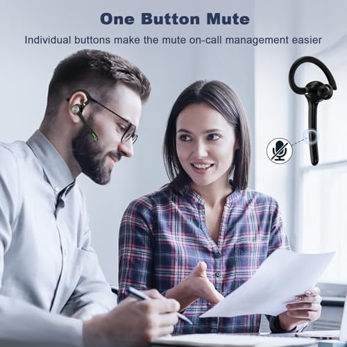 Image of HEIBAS Bluetooth Headset, Wireless Bluetooth Earpiece with 500mAh Charging Case 72 Hours Talking Time Built-in Microphone for iOS Android Cell Phone, V5.1 Hand-Free Headphones for Trucker, Office-Dark