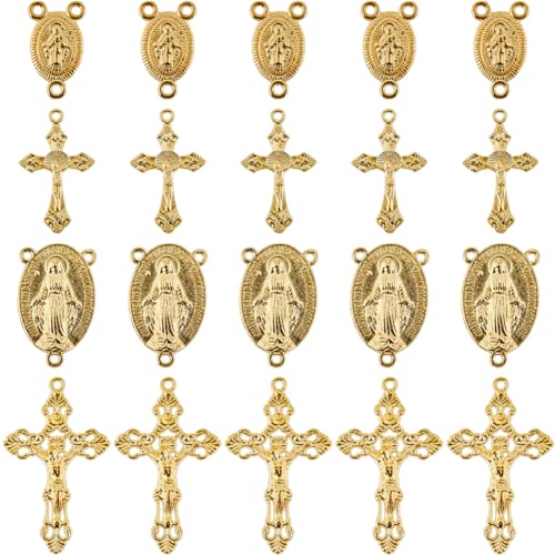 SUNNYCLUE 1 caja 40 piezas 4 estilos Rosario de Oro Charm Rosario Cruz Charms Crucifijo de Pascua Oval Araña Enlaces Hallazgos Conector de Vacaciones Encanto para Hacer Joyas Suministros de Dijes Coll