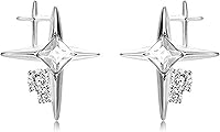 Vista 1 de Aretes de estrella para mujer, hipoalergénicos de plata de ley 925, aretes de estrella, Plata, Circonia cúbica