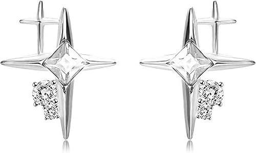 Aretes de estrella para mujer, hipoalergénicos de plata de ley 925, aretes de estrella, Plata, Circonia cúbica
