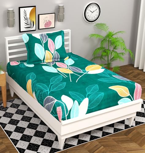 Image of HOMEKART (110 TC & 110 GSM 100% Cotton Feel Bedsheet for Single Bed with One King Size Pillow Covers Soft /Breathable Wrinkel Free -60x90 Inches - (Dark Gree)
