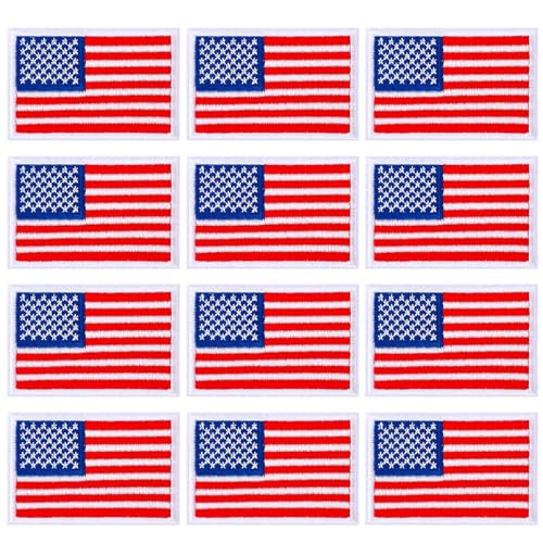 AUGSUN 12Pcs American Flag Iron on Patches for Clothing Red USA Applique