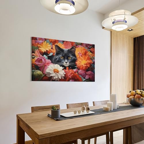 Toile chat floral moderne tableau prêt à poser pour mur vide - 3