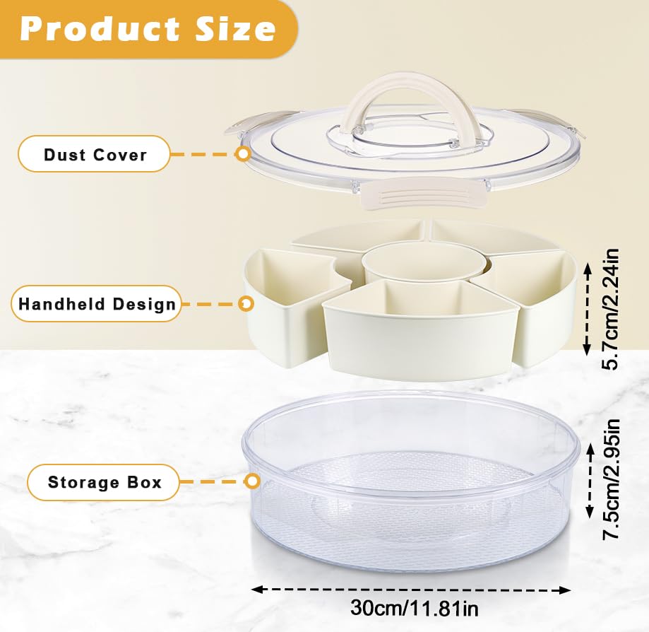 Hejo Divided Serving Tray with Lid, Rotating Snack Box with 6 Compartments, Removable Large Snack Box with Handle - Image 3