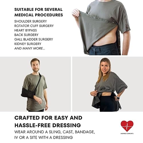 Inspired Comforts Unisex Post Surgery & Rehab Dual Access Crew Neck Snap Shirt3
