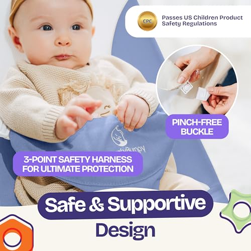 ComfyBumpy Ergonomic Baby Bouncer Seat - Safe, Portable Bouncing Chair with Adjustable Height Positions - Infant Bouncy Seat Perfect for Newborn Babies (Blue) - Thumbnail 5