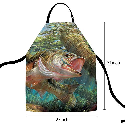 Ssoiu Fish Cooking Apron, Bass Fish Jumping Hook In River Kitchen Apron For Baking/Bbq Men Women Unisex Waterproof 31X27 Inches #TOP4