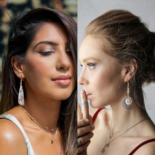 16 Pairs Earrings for Women Trendy, Funtopia Boho Dangle Earrings for Women, Vintage Statement Sunflower Round Geometric Earrings Wooden Leather Bohemian Earrings4