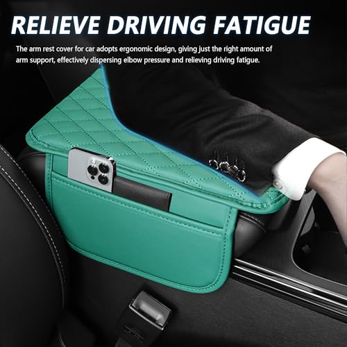 Image of Stacool Upgraded Car Center Console Cover,Microfiber Leather Car Armrest Cover Cushion with 2 Storage Bags,Universal Car Armrest Storage Box (Turquoise)