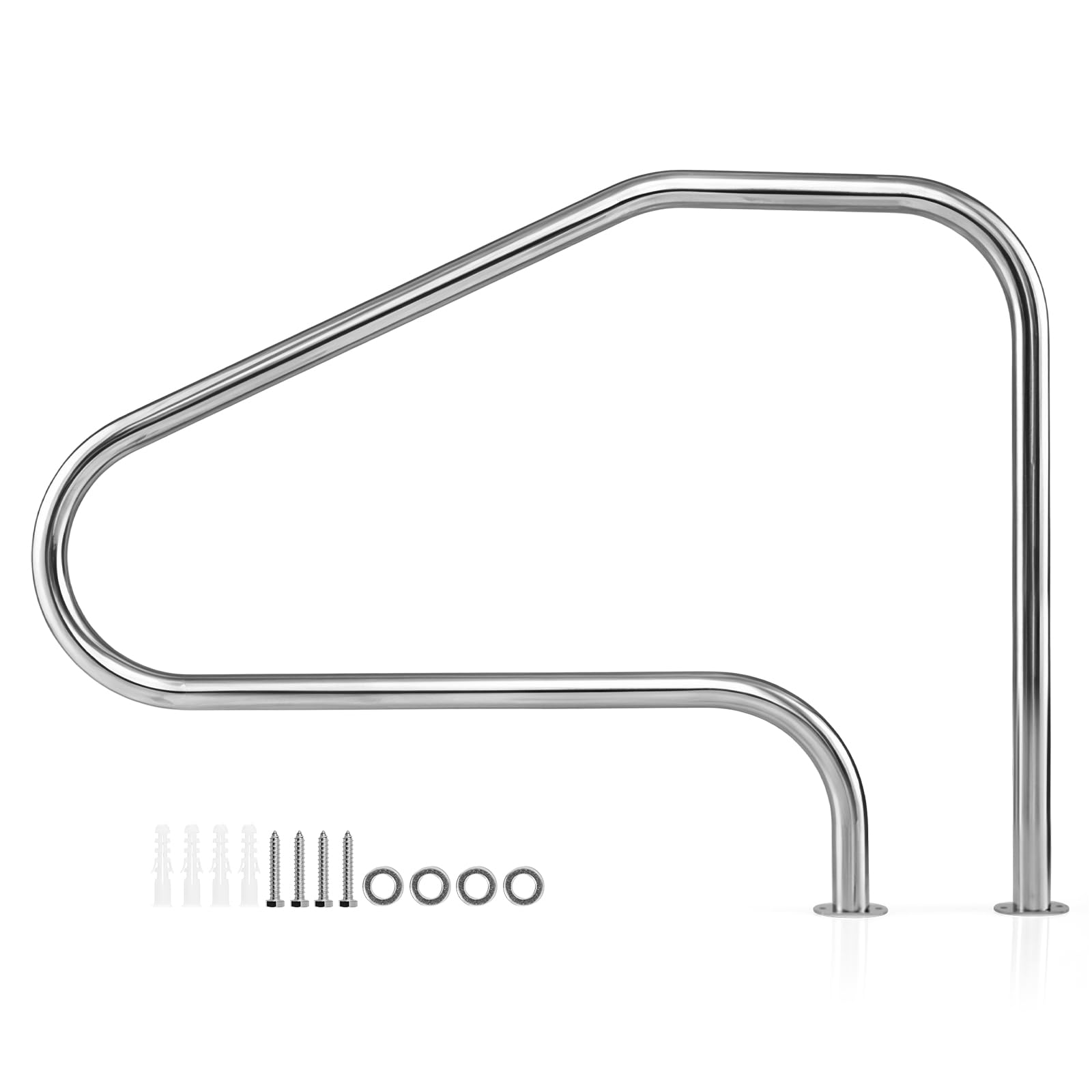 FANTASK Pasamanos de piscina, 130 x 94 cm, acero inoxidable 304, fácil de instalar, mango para piscina empotrada, arco de agarre para piscinas, parque acuático
