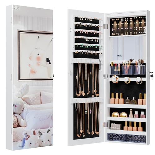 Unisakey Mirror Jewelry Cabinet,Lockable Wall or Door Mounted Jewelry Armoire Organizer With...