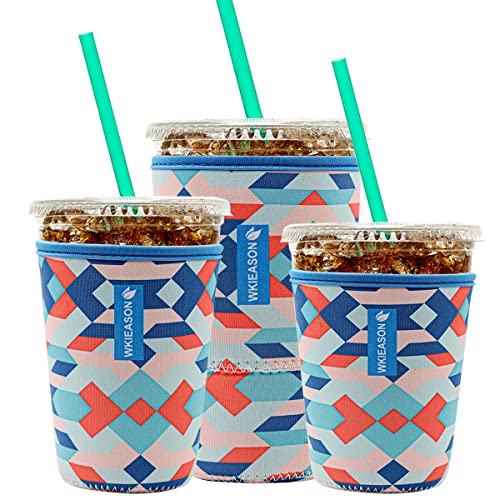 Image of Reusable Iced Coffee Insulator Sleeve for Cold Beverages and Neoprene Cold Coffee Cup Sleeves Cooler Cover 16-32OZ for Coffee Cups, McDonalds, Dunkin Donuts, More(Colorful geometric)