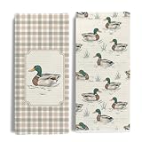 EKGJW Farmhouse Mallard Duck Kitchen Towels Set of 2,Ducks Lover Dish & Hand Towels for Kitchen & Bathroom Decor,Duck Gifts for Women Lovers,16x24 Inch
