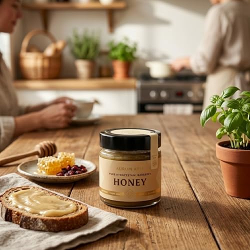 Image of Aurum Apis Raw Kyrgyzstani Barberry Honey, 100% Raw Unfiltered Pure Honey, Hand Harvested Organic Honey, Non-GMO, Rich Nutrients & Energy Source, Certified Organic Honey (130g)