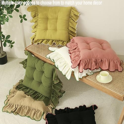 Pack de 4 cojines con volantes para sillas de comedor de algodón con lazos modelo B 7