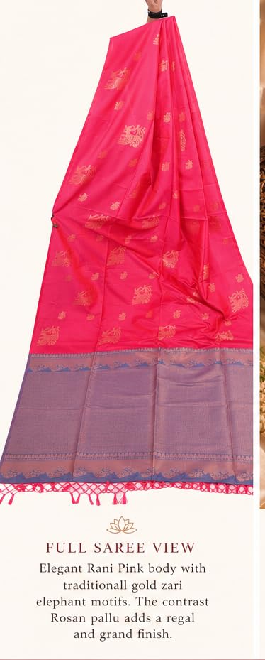 Borderless Kanchipuram Soft Silk Saree Dual Grape Violet n Rani Pink Intricate Pallu product image 2