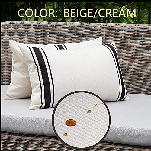 Onway Outdoor Pillow Covers Waterproof 12X20 Set Of 2 Lumbar Throw Pillow Cover Beige And Black Striped Outdoor Pillows For Patio Furniture And Sunbrella #TOP1