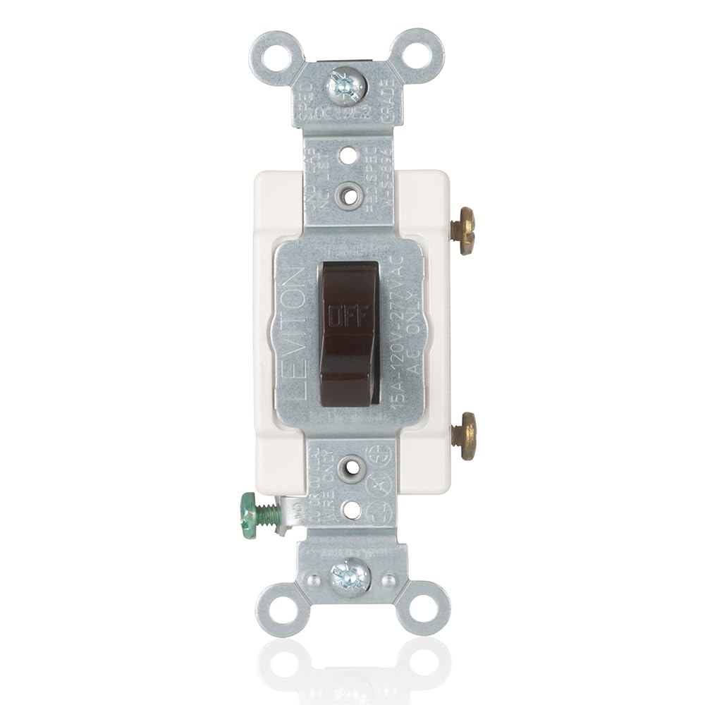 Leviton Single Pole Toggle Switch, 15 Amp 120/277 VAC, Side Wire, Commercial Spec Grade, CS115-2S, Brown