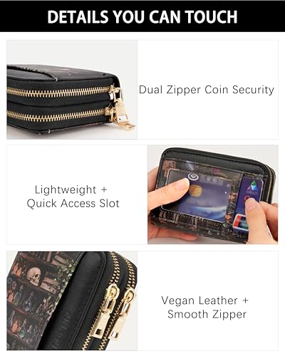Image of Bookshelves Skulls Credit Card Holder for Women,Accordion Wallet