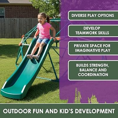 Plum Deimos Climbing Dome with 4FT Slide - Outdoor Toddler Jungle Gym, Monkey Bars, Playground Sets for Backyards, Play Equipment for Kids, Durable, Sturdy, Rust Resistant, Easy Assembly, Ages 3+