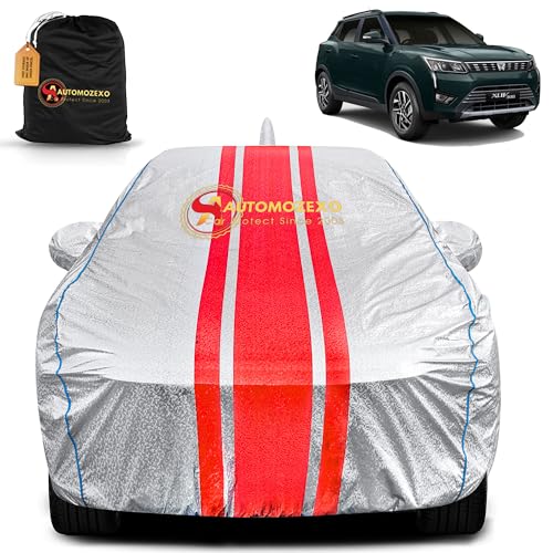 Image of XUV 300 100% Waterproof Car Cover for All Weather Protection with Mirror & Antena Pocket Inner Cotton Triple Stitched Cover with Adjustable Belt Bottom Elastic to Secure Fit- SRED
