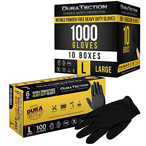 Dura-Gold HD Black Nitrile Disposable Gloves, 10 Boxes of 100, Size Medium, 6 Mil - Latex Free, Powder Free, Textured Grip
