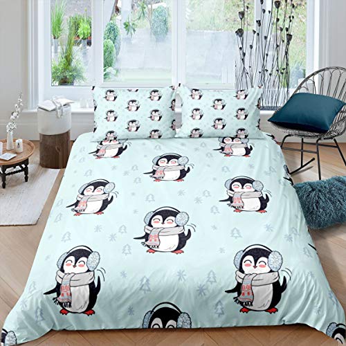 Tbrand Housse de Couette pour Enfants Pingouin Housse de Couette pour Chambre d'enfant Flocon de Neige 3 pièces Double