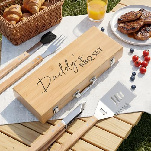 Set de herramientas para parrilla 4 piezas acero y madera miniatura 6