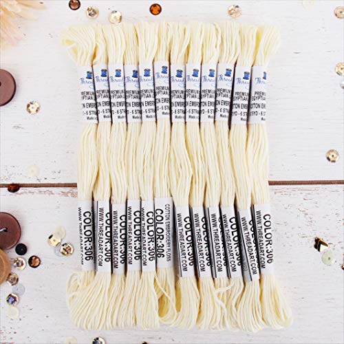 Image of 12 Skeins ThreadArt Cotton Embroidery Floss, Off White | Long fiber cotton embroidery floss for cross stitch, hand embroidery and bracelets. Six-strand floss separates easily.