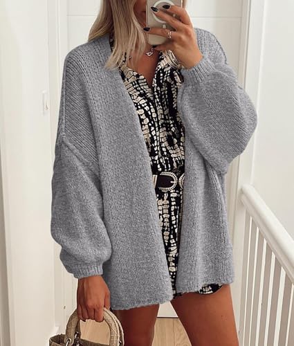 Image of PRETTYGARDEN Womens Oversized Cardigan Sweaters 2026 Fall Long Lantern Sleeve Knit Open Front Lightweight Sweater