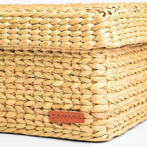 Image of Handwoven Seagrass Storage Basket with Lid | Natural Eco-Friendly Organizer Box for Home, Kitchen, Wardrobe, Bathroom, Toys & Accessories | Decorative Multipurpose Basket