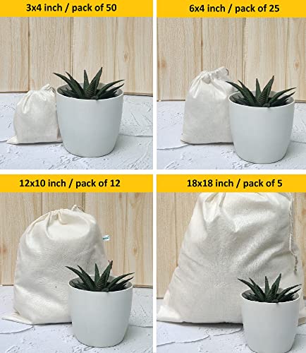 Image of 25 Pcs Drawstrings Cotton Bags Muslin Cloth Storage Reusable Pouches for Jewelry Tea Spices Herbs Fruits DIY Wedding Party Gift Bags Craft (6 inch x 4 inch, Beige)