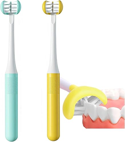 2 piezas de cepillo de dientes de 3 caras para autismo de tres cerdas para niños pequeños, cerdas suaves y suaves para el cuidado completo de los