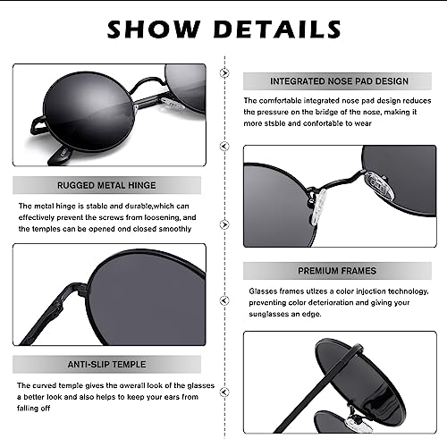 Small Round Polarized Sunglasses for Men Women Circle Retro Shades Metal Hippie Sunglasses3