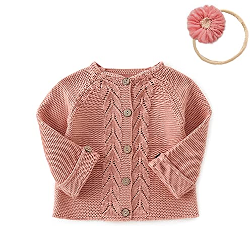 Image of Simplee kids Baby Girl Thin Sweater Solid White Pink Cardigans for Toddler 0-3Years