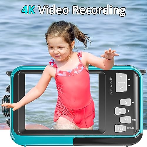 4K Underwater Camera 11FT Waterproof Camera with 32GB Card 48MP Autofocus Dual-Screen Selfie Underwater Camera for Snorkeling Compact Floatable Point and Shoot Digital Camera 1250mAh Battery (Blue) - Image 4
