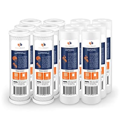 Aquaboon 5 Micron Water Filter 10 x 2.5 - Sediment & Activated Carbon Filter Pack of 12 - Whole House Water Filter Replacement Cartridge Compatible with WHKF-WHWC, WFPFC8002, AP110, AP101T, WHKF-GD05
