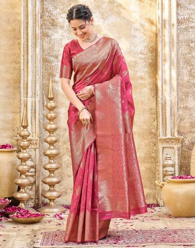 Image of SIRIL Women's Silk Jacquard Banarasi Saree With Unstitched Blouse Piece