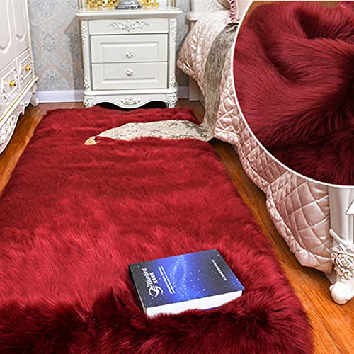 Fashion Long Faux Fur Artificial Skin Rectangle Fluffy Chair Seat Sofa Cover Carpet Mat Area Rug Living Bedroom Home Decoration,6X8 Feet,Burgundy #TOP1