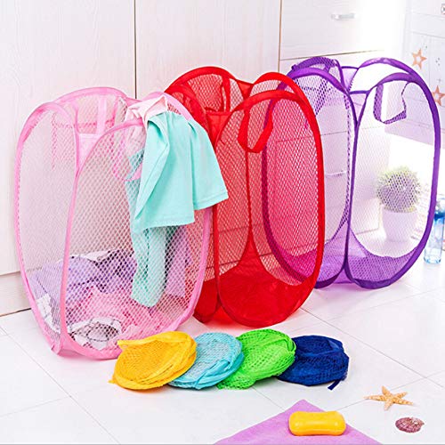 Foldable Pop Up Easy Open Mesh Laundry Clothes Hamper Basket for College Dorm (Purple)