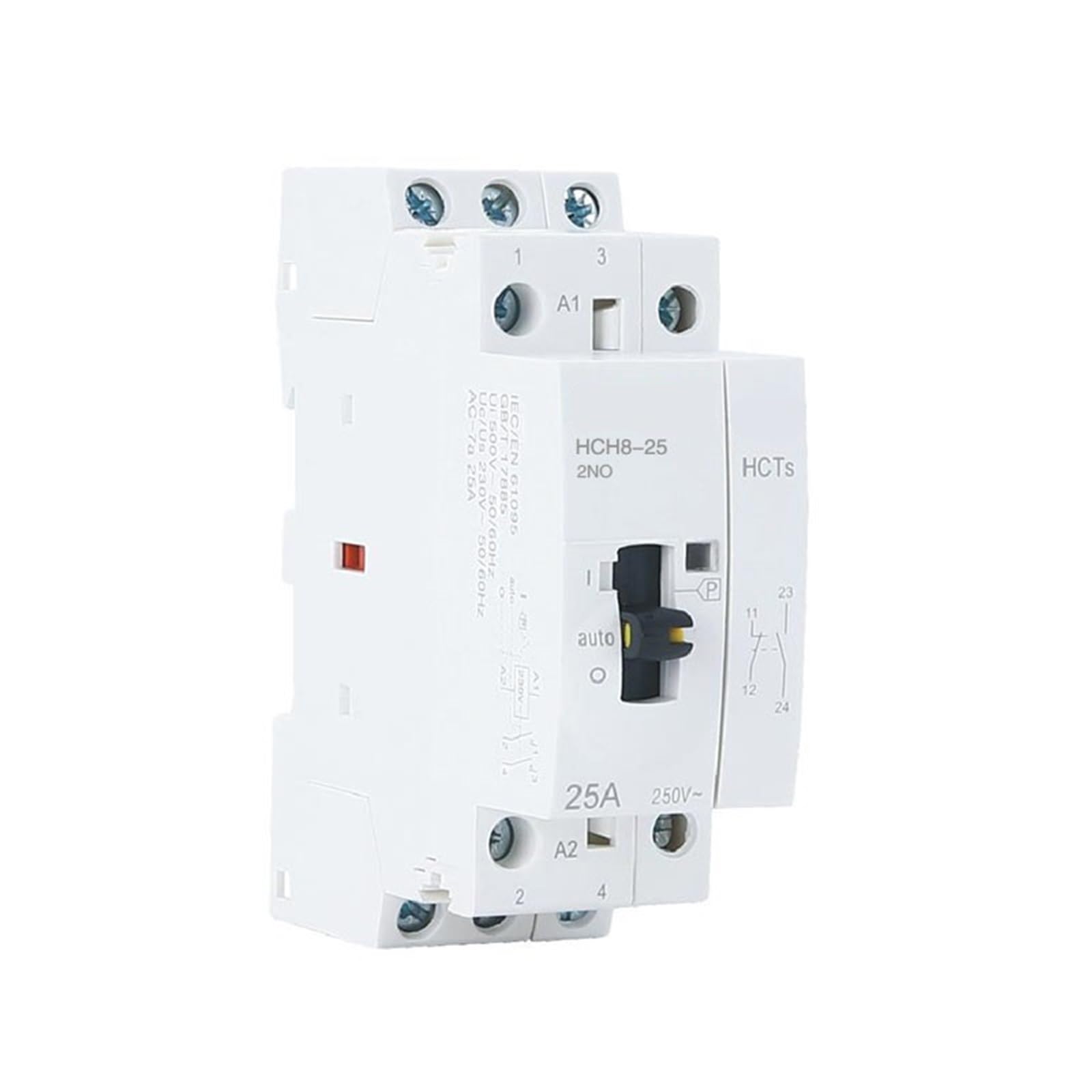 PIHWGUVD HCH8-25M 2P 25A 220V Din Rail Household AC Modular Contactor with Manual Control Switch 2NO 1NO1NC or 2NC(2p 25a 2no Hcts)