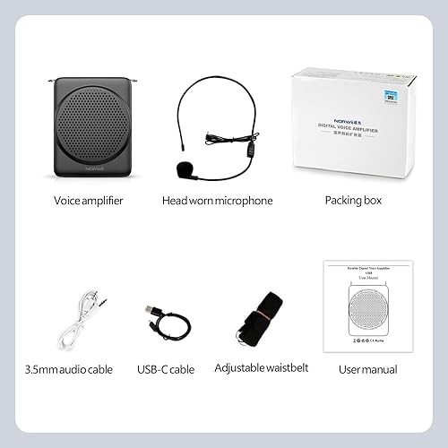 Miniatura 9 de Norwii Mini amplificador de voz, micrófono de auriculares, 3 horas de carga rápida y hasta 22 horas de reproducción, amplificador de voz personal,