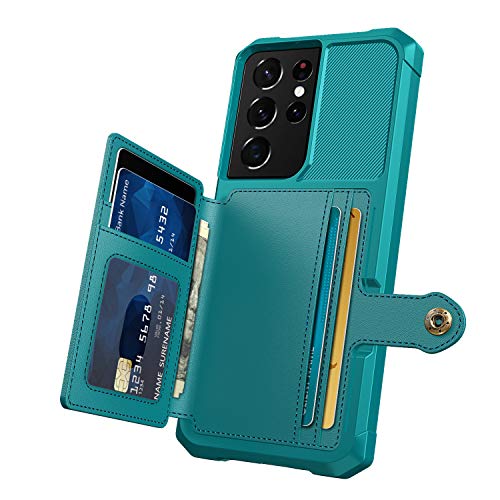 WEFOR Case for Samsung Galaxy S21 Ultra 5G - Wallet Case with PU Leather Card Pockets Back Flip Cover for Samsung Galaxy S21 Ultra 5G (Green)