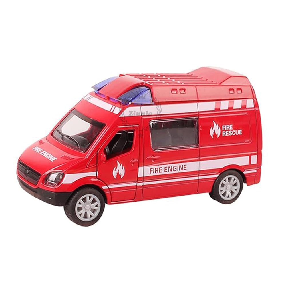 Zinnia Metal Fire Truck Toys for Kids, Die-cast Metal Friction Powered Fire Engine Car Toys for Boys & Girls, Door-Openable & Pull Back Fire Rescue Truck for Kids (Metal FIRE RESQUE Van)