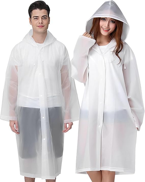 Aputue Adult Rain Coat, 2 Pcs Reusable Rain Ponchos with Hoods and Sleeves, Lightweight Portable EVA Emergency Raincoats for Women Men, One Piece Rain Jacket Family Outdoor Travel Gear