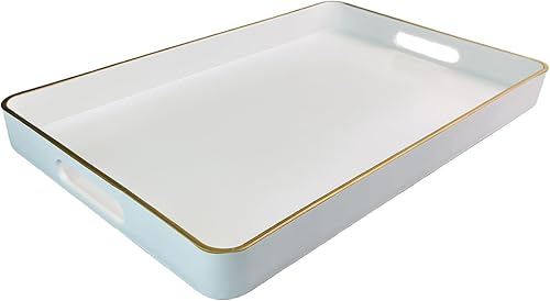 Bandeja decorativa blanca, bandejas rectangulares con asas, bandeja de plástico para otomana, bandeja de mesa auxiliar para sala de estar, baño,