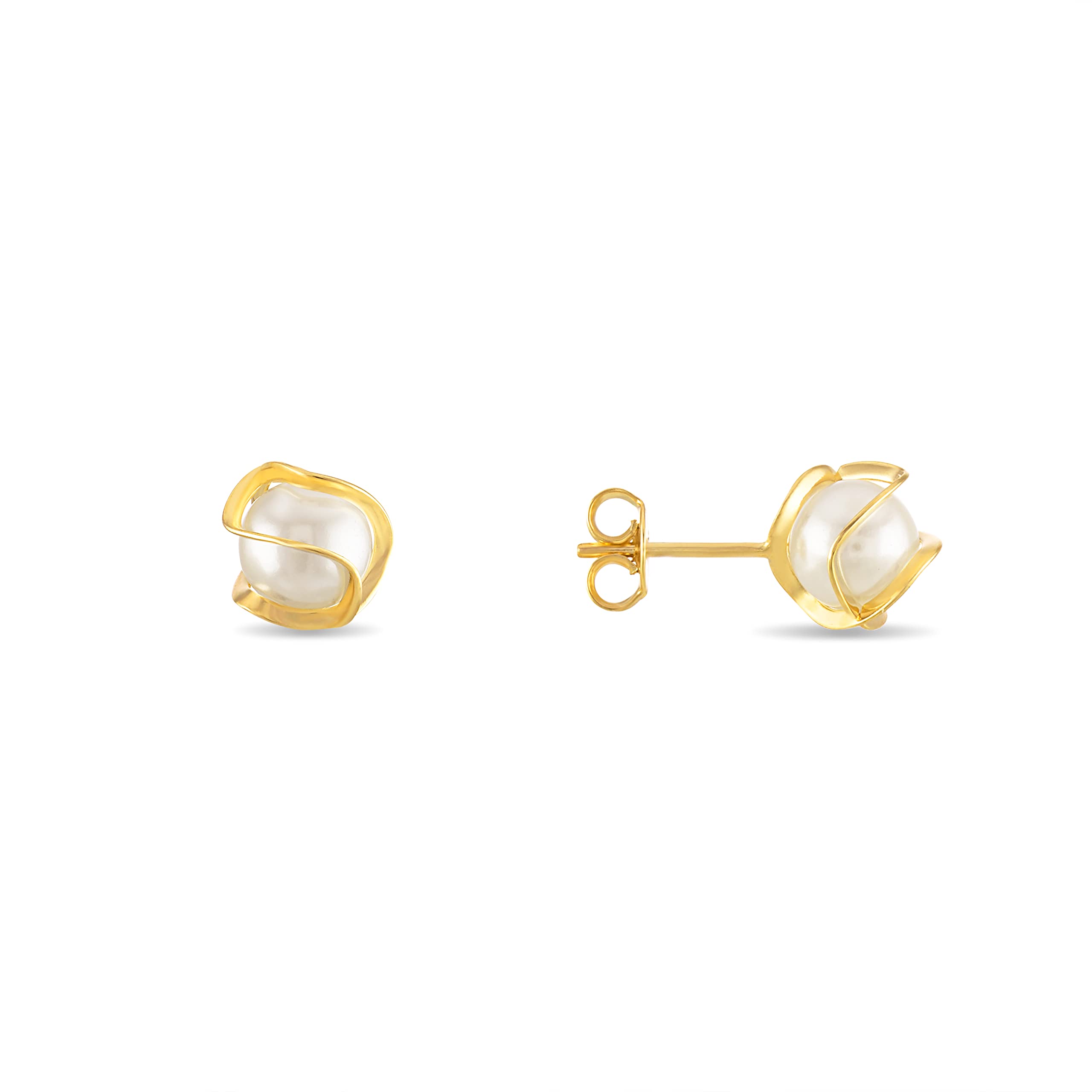 Barzel18K Gold Plated Caged Pearl Stud Earrings - Made In Brazil, Brass, Created Pearl