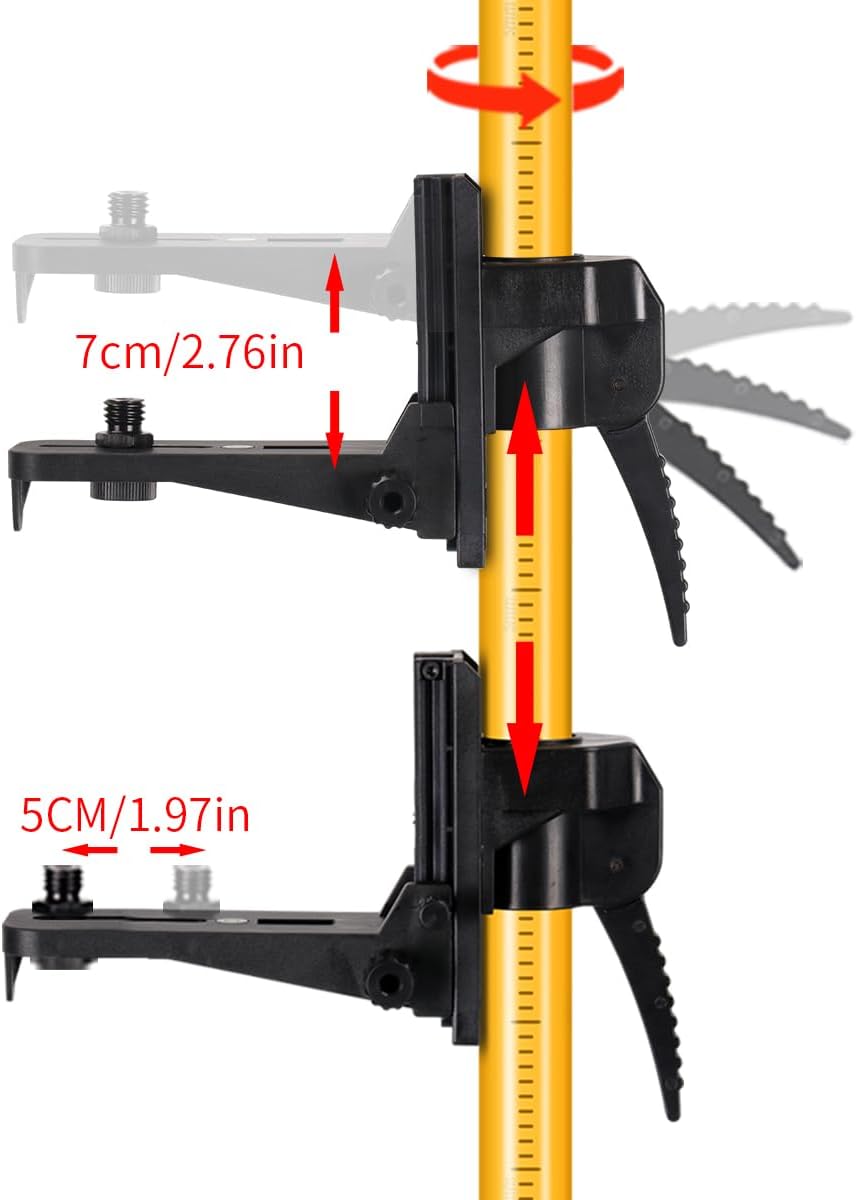 MOETER Mounting Bracket Clamp with 1/4"-20 Male and 5/8"-11 Thread Adapter for Telescoping Laser Pole - Compatible with Rotary and Line Laser Levels, Heavy-Duty Plastic Construction